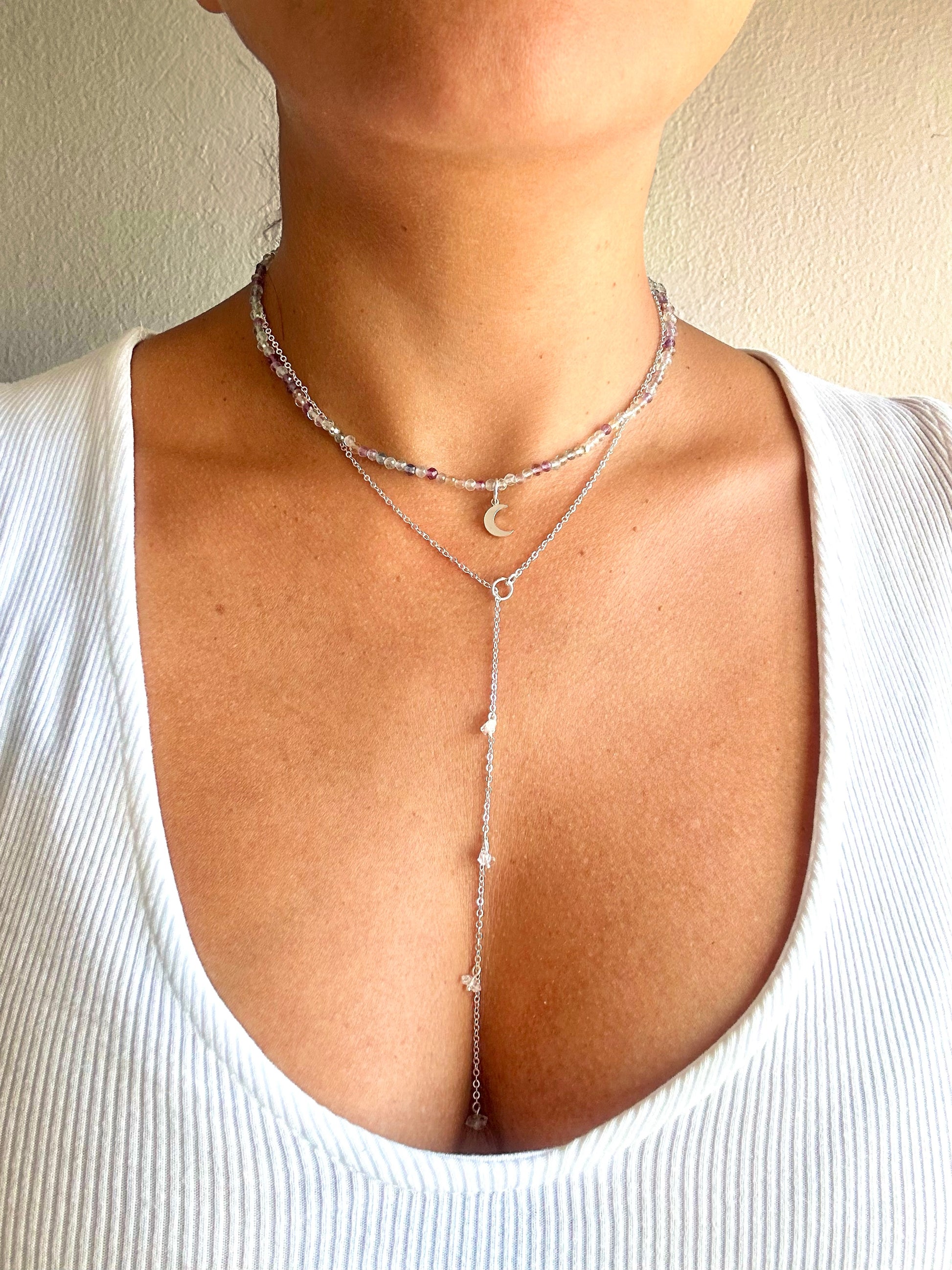 Collar Marea Cristales Herkimer Plata