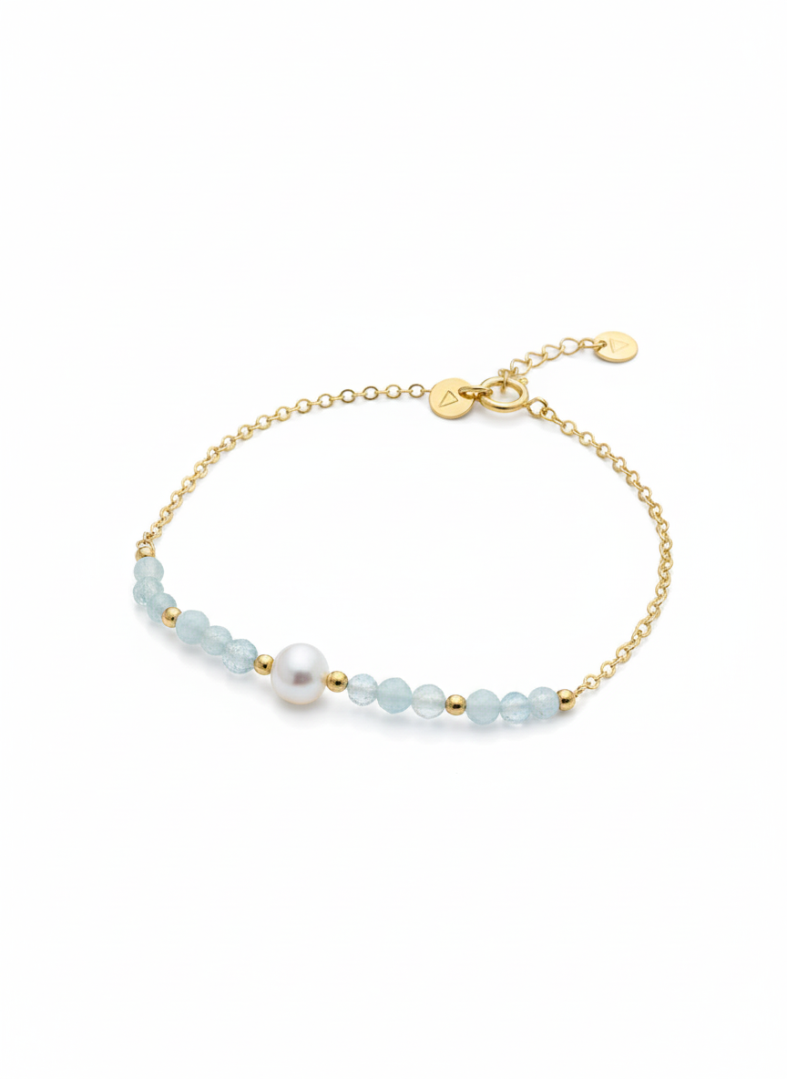 PULSERA AGUAMARINA CON PERLA NATURAL