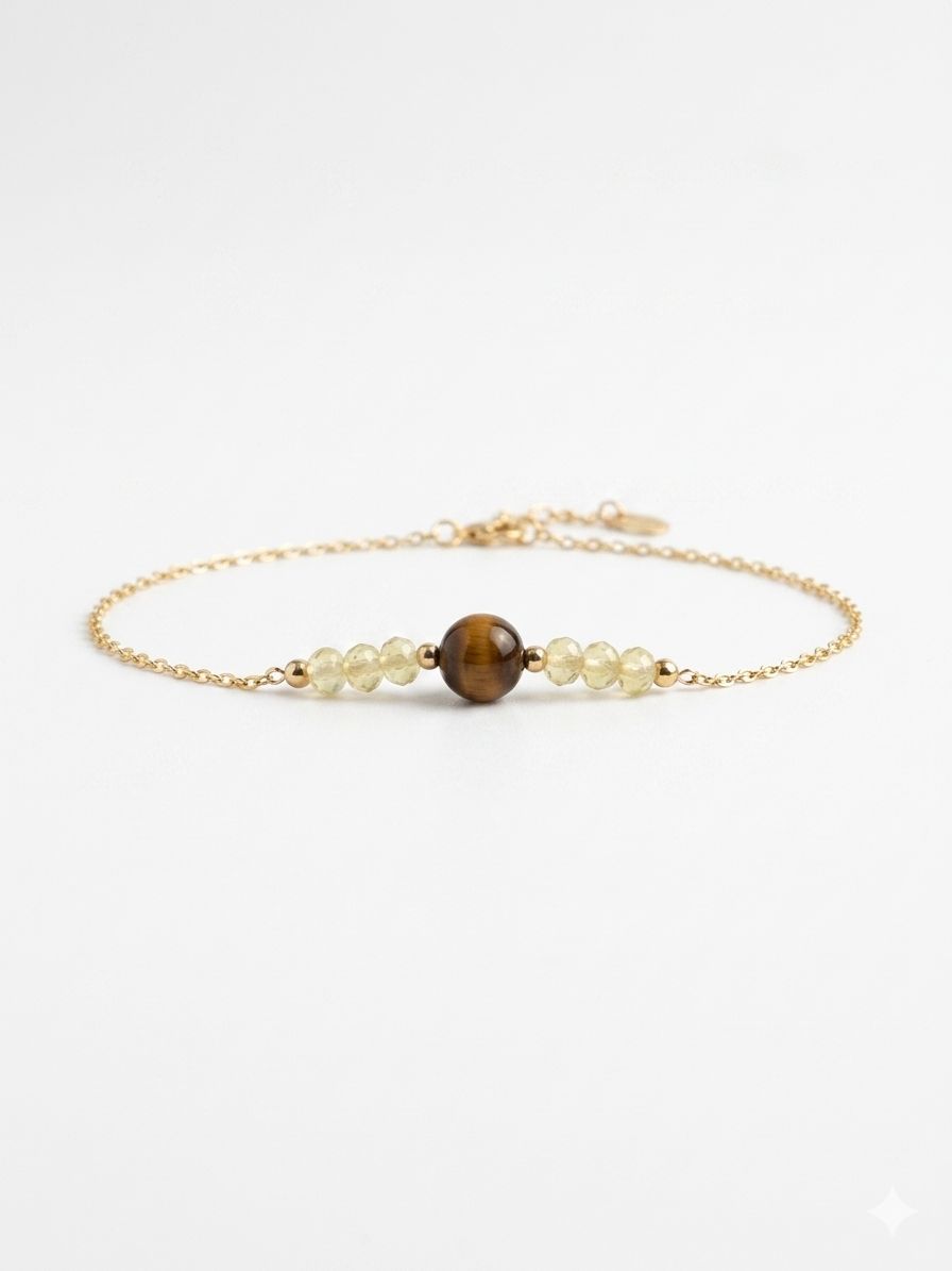 PULSERA ABUNDANCIA CITRINO Y OJO DE TIGRE ORO 18K