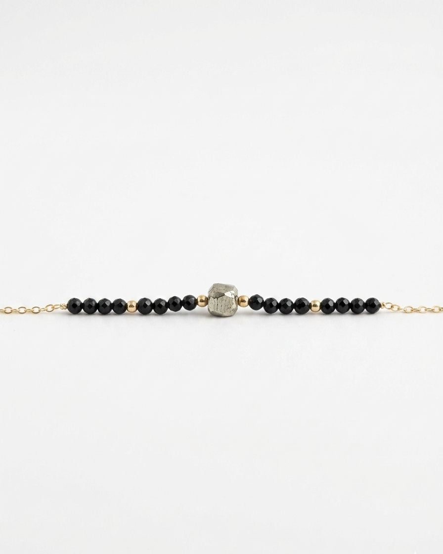 PULSERA PROTECCION TURMALINA Y PIRITA ORO 18K