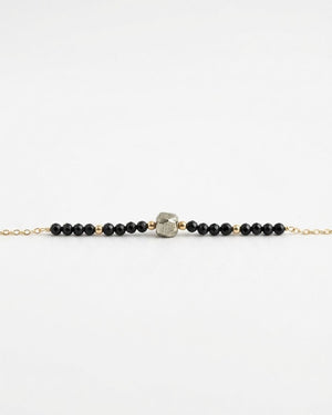 PULSERA PROTECCION TURMALINA Y PIRITA ORO 18K