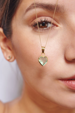 DIJE CORAZON ORO 18K - 1.1CM - FLUORITA VERDE (A PEDIDO)